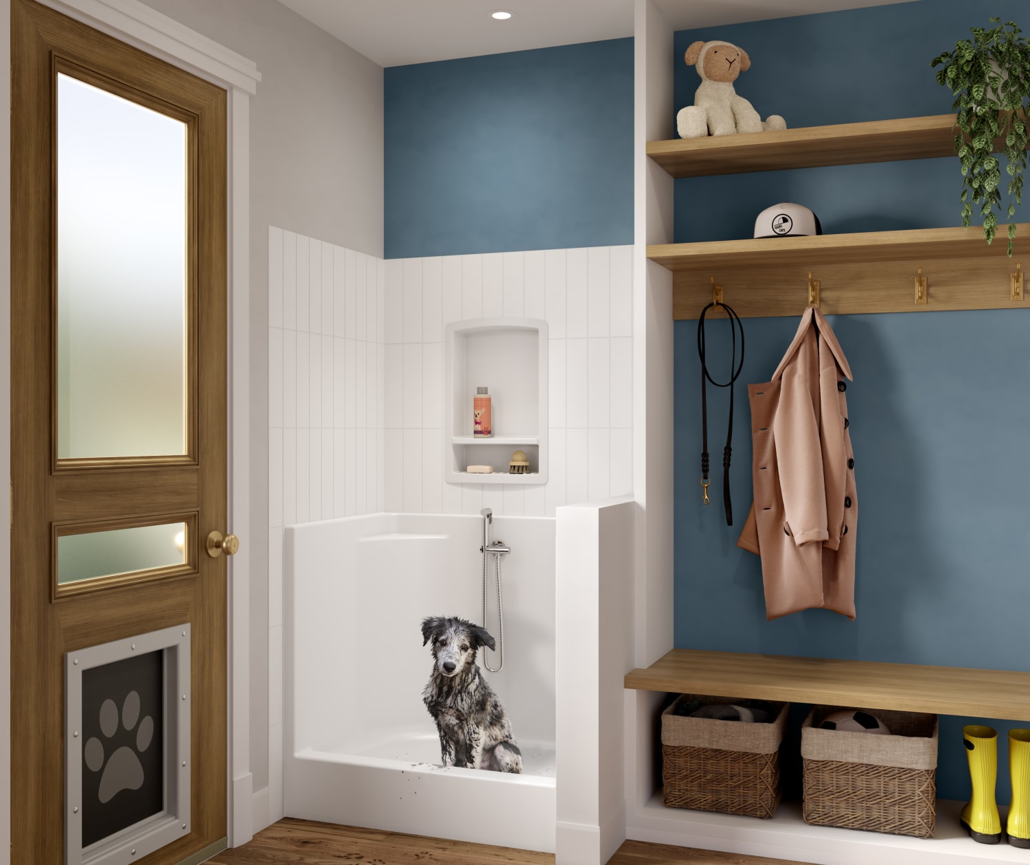 Odie 36 x 27 AcrylX Alcove Center Drain One-Piece Pet Shower in White ...